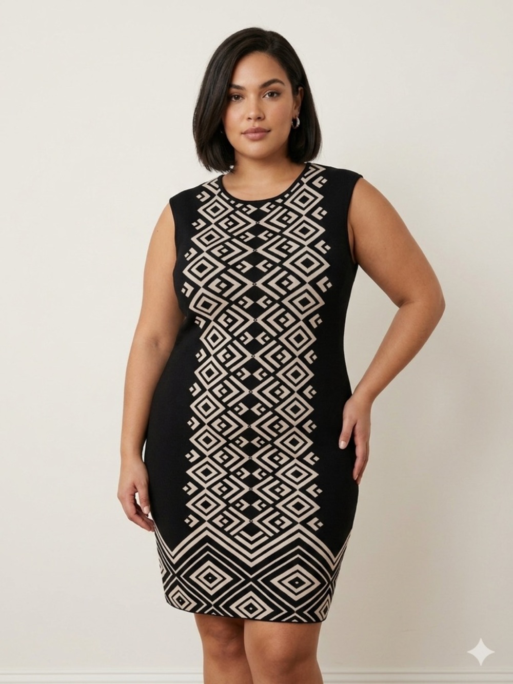 Calvin Klein Black White Geometric Sheath Dress XL 1X Stretch Bodycon